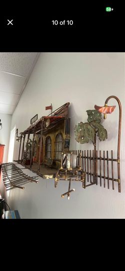Copper And Brass BRUTALIST MCM Wall Art Sculpture. Taxi Railroad Track, Lots Of Detail. SAYVILLE Long Island New York NY. By Rossi?