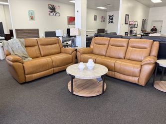 Top grain leather power reclining sofa and love seat