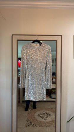 Silver Sequin Long Sleeve Mini Dress from Windsor size Small