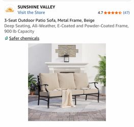 PHI VILLA 3-Seater Metal Outdoor Patio Sofa