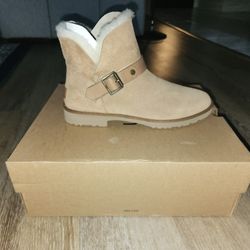 NEW UGG ROMELY BUCKLE SHORT CHESTNUT SUEDE SHEEPSKIN WOMEN'S BOOTS SIZE 7.5