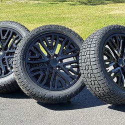 NEW Black 22” Wheels GMC Sierra Yukon rims Chevy Silverado Tahoe Kinda A/T 33” Tires Dodge Ram 6 lug