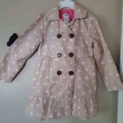 Oshkosh Polka Dot Double Breasted Lightweight Beige Ruffled Trench Coat, 5T