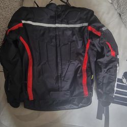 LeatherTeknik Motorcycle Riding Jacket Black Red Reflective