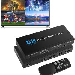 Brand New 4x1 HDMI switcher w/remote; Support 4K 30Hz, 5 View Modes, Compatible W/Security Camera