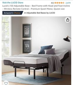 Lucid L150 Adjustable Base – Bed Frame with Head and Foot Incline – Wireless Remote Control – Premium Quiet Motor, Queen size