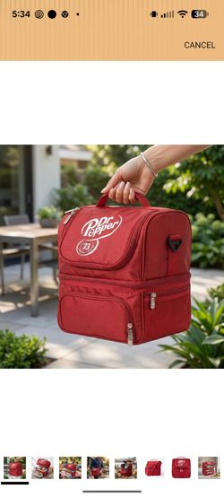 Insulated Lunch Bag, Dual Compartment Thermal Cooler Tote for Work, Travel & Picnic, Portable Lunch Box for Food & Drinks, Vintage Dr Pepper Style Ins