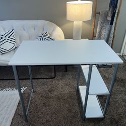 White Work Desk With 2 Side Shelves 