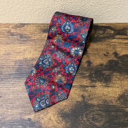 Men’s Christian Dior Monsieur Floral Red Blue 100% Printed Polyester Neck Tie