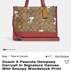 COACH x Peanuts Shoulder Tote Bag Dempsey Carryall Snoopy Woodstock CE862