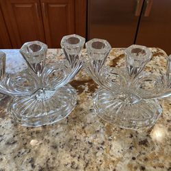 Clear 3 Light Crystal Candle Holders - a Pair