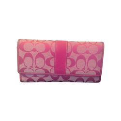 Coach Pink Signature C Monogram & Leather Trifold Wallet 