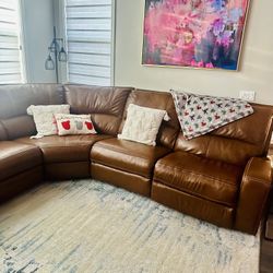 Beautiful Cognac Faux Leather Recliner Couch