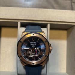 Bulova Marines Star 200M. Ocean Blue Automatic Red Back Bend 
