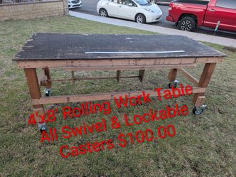 Rolling Work Table 4' x 8' All Swivel & Lockable Casters