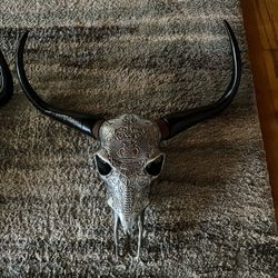 Antique Silver Resin North American Bull Skull