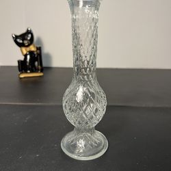 E.O. Brody 1960s Clear Cut Glass Diamond Lattice Flower Bud Vase C-920, 2.5x7.5”
