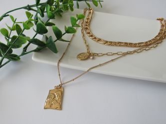 18K Gold Plated Pendant Sweater Necklace Triple Layer
