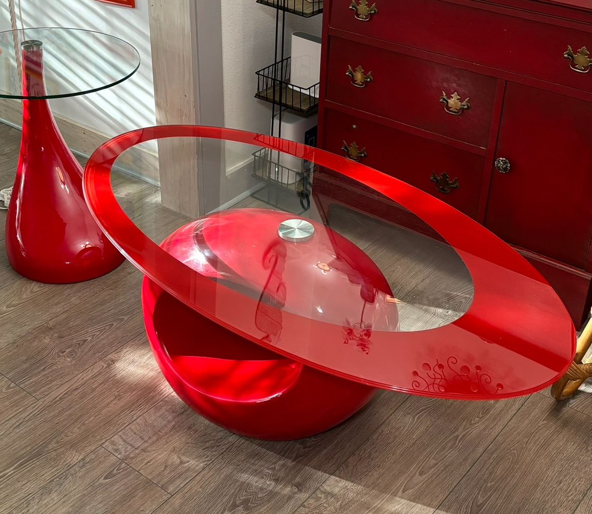 Red  Oval Coffee Table 