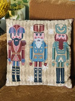 Christmas Nutcracker Tapestry Throw Pillow Tapestry Holiday Decorative 16X16” Vintage