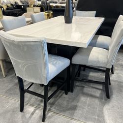 Dining Set With Marble Top 6x Chairs New Box 