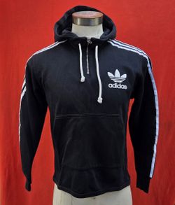 Adidas Unisex Black 1/4 Zip White Stripes Size Medium Long Sleeve Sweatshirt 