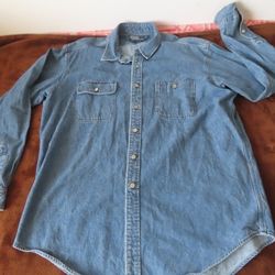 VTG Polo Ralph Lauren Men's XL Dungaree Workshirt Blue Button Up Metal Buttons