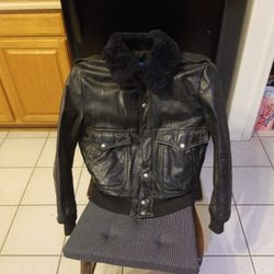 Vintage '70s Harley Davidson Black Leather Faux Fur Collar