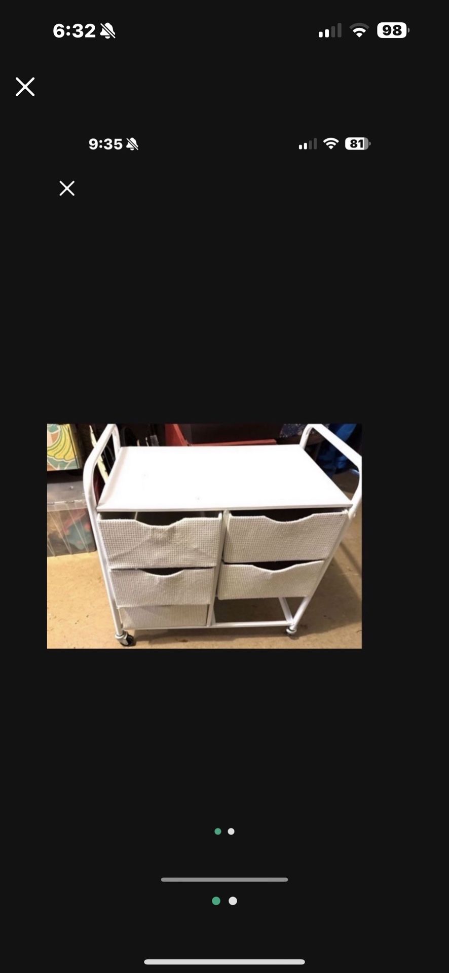 Target Beige & White Storage Rolling Cart missing one fabric drawer, does not Detract from its functionality