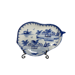 Small Su Dong Thanh Quang Ninh Antique Oval Porcelain Vietnam Delft Dish