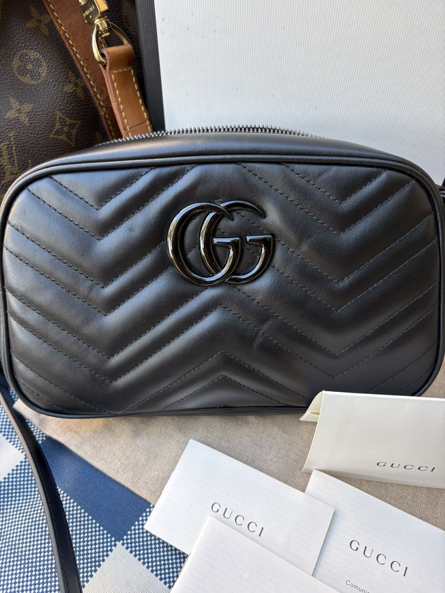 Gucci Black On Black GG Marmont Small Camera Bag