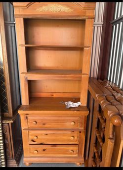 Pine Wood Bookcase with Drawers