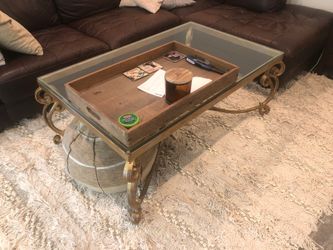 Coffee table vintage glass and gold metal