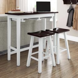 Bryna, White/Brown, Particle Board 42 in. Kitchen Prep Table with 3-Stools