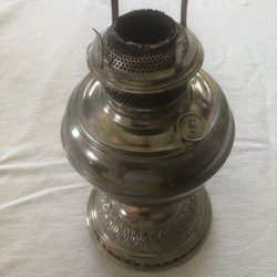 Antique B & H Silver Patina Kerosene Hurricane Lamp