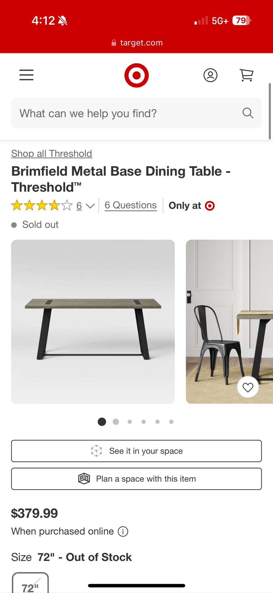 Brimfield Metal Base Dining Table - Threshold™