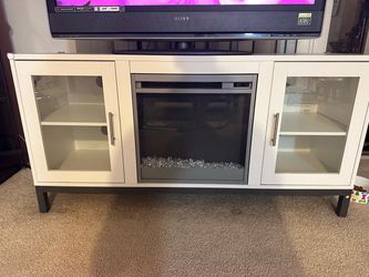 Fireplace TV Stand, 52 Inch, White, Walker Edison