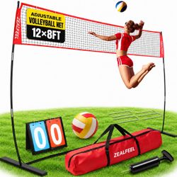 Brand New ZEALFEEL Volleyball Net, 12 ft Portable Height-Adjustable Set for Backyard