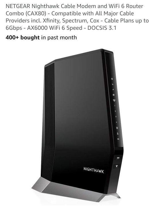 NETGEAR Nighthawk Cable Modem and Router Combo (CAX80
