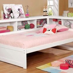 Brand New White Full Size Daybed w Bookcase Headboard 