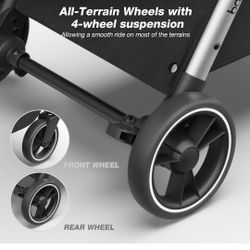 Lightweight Travel Stroller for Baby, Self-Folding Toddler Stroller with Large Canopy, Full-Reclining Seat, Cup Holder Included - Newborn to 50lbs.