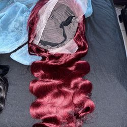100% Human Hair 28 Inch Red Body Wave Wig