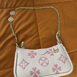 Women's Elegant Floral Embossing Shoulder Bag with Fruits Decor Chain, Designer Crossbody Bags,
