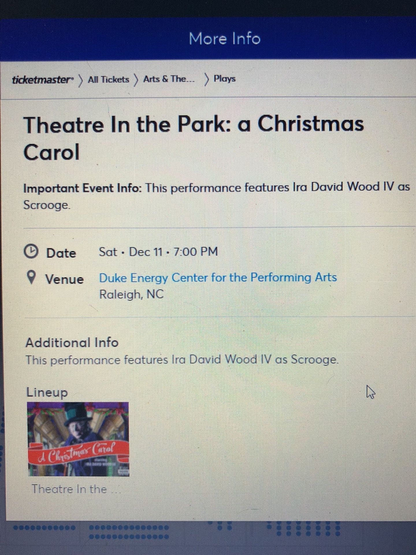 A Christmas Carol, Theater In The Part, Raleigh NC