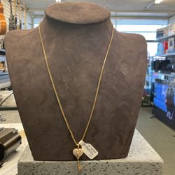 21KT Gold Necklace W/ Heart Key Pendant 
