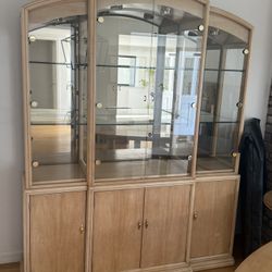 Light Wood China Cabinet Hutch Glass Display Storage