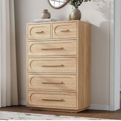 Natural 6 Drawer Dresser Tall Chest