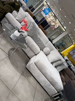 Light Gray Boucle Sectional Sofa with Oversize Chaise