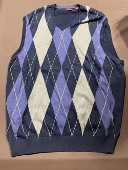 IZOD Men’s Argyle Sweater Vest 3XLT Navy Blue Purple V-Neck Cotton Knit