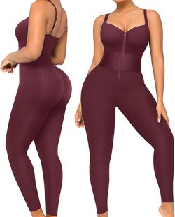 Shapellx Women's Burgundy Zip-Front Bodysuit Jumpsuit